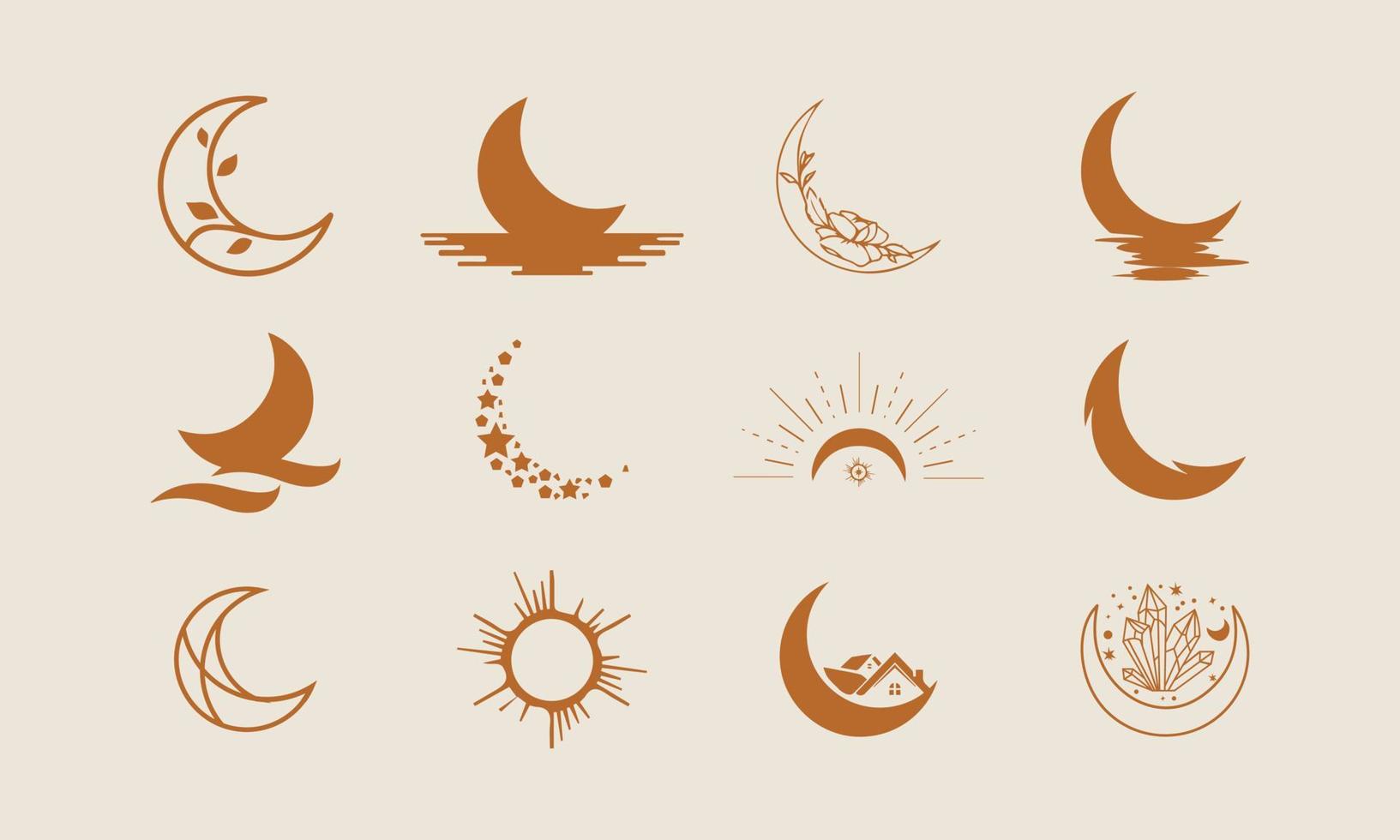 Set of simple moon line icons. Logo for dream, natural moon, mubarak, eid, childhood, moonlight, beach moon. Perfect for web apps and mobile. vector