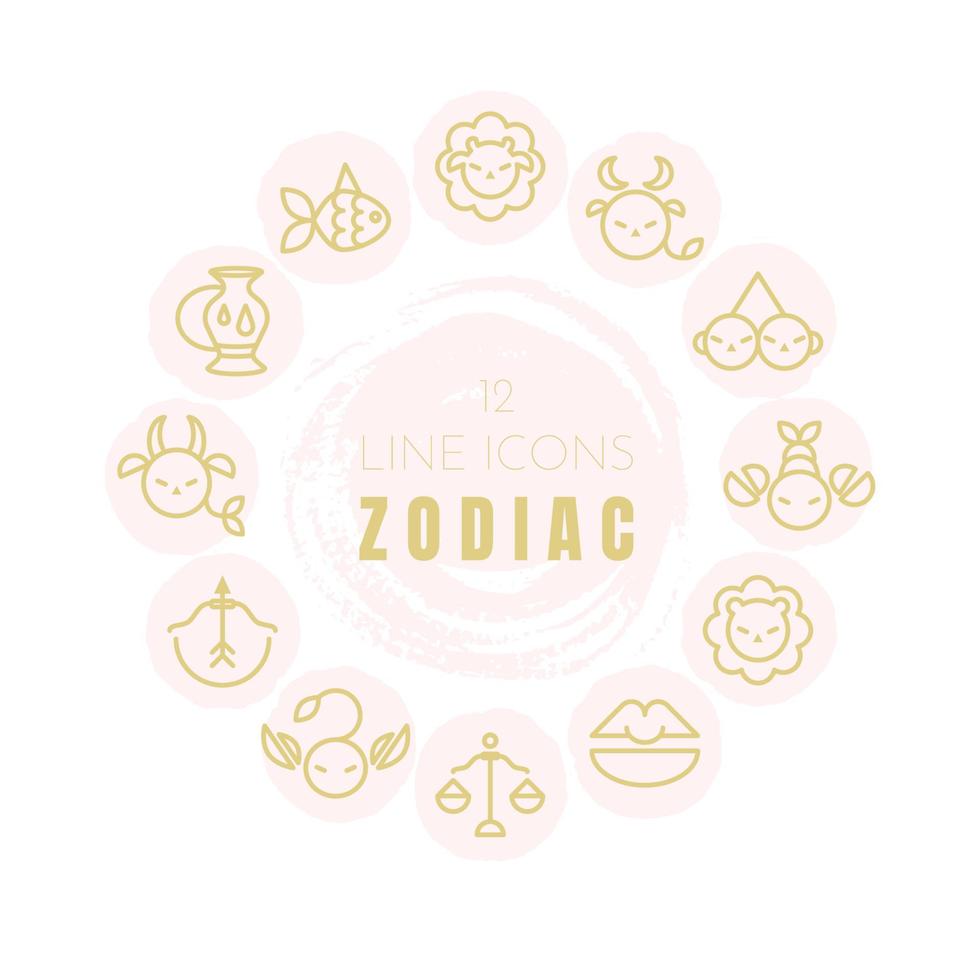 Zodiac sign icons collection. Minimalistic astrological horoscope symbols. Stylized simple graphic elements for design. Vector line art illustration
