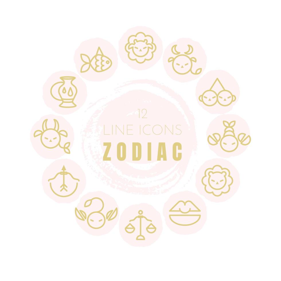 Zodiac sign icons collection. Minimalistic astrological horoscope symbols. Stylized simple graphic elements for design. Vector line art illustration