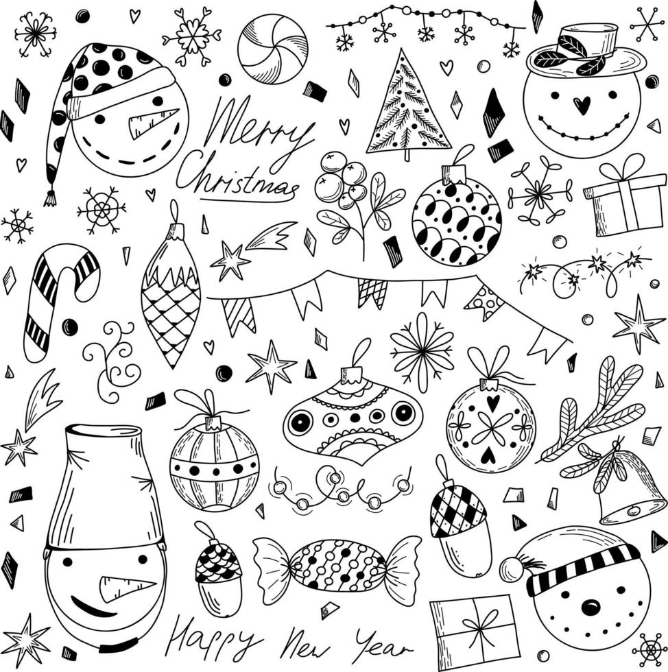 a set of simple Christmas elements to create a doodle-style decor vector