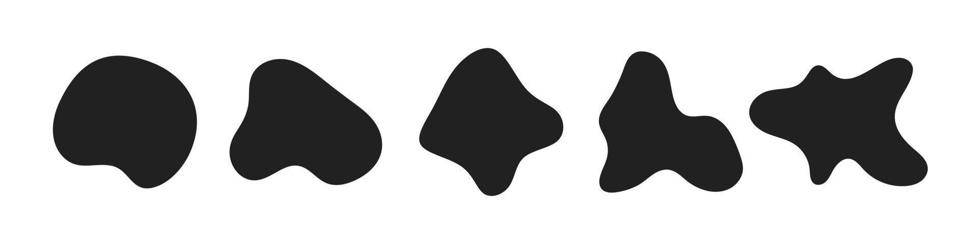 Abstract liquid organic black irregular blotch shapes flat style design fluid vector illustration set.