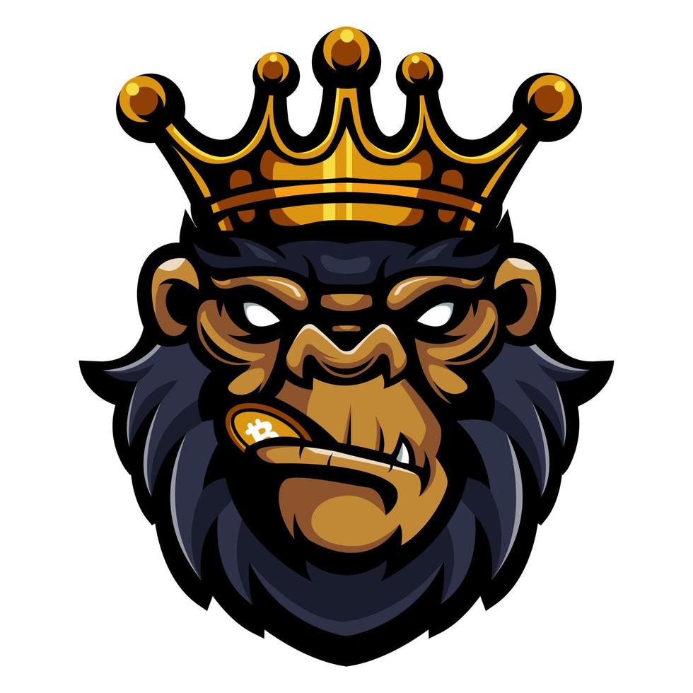 King gorilla head biting crypto coin vector