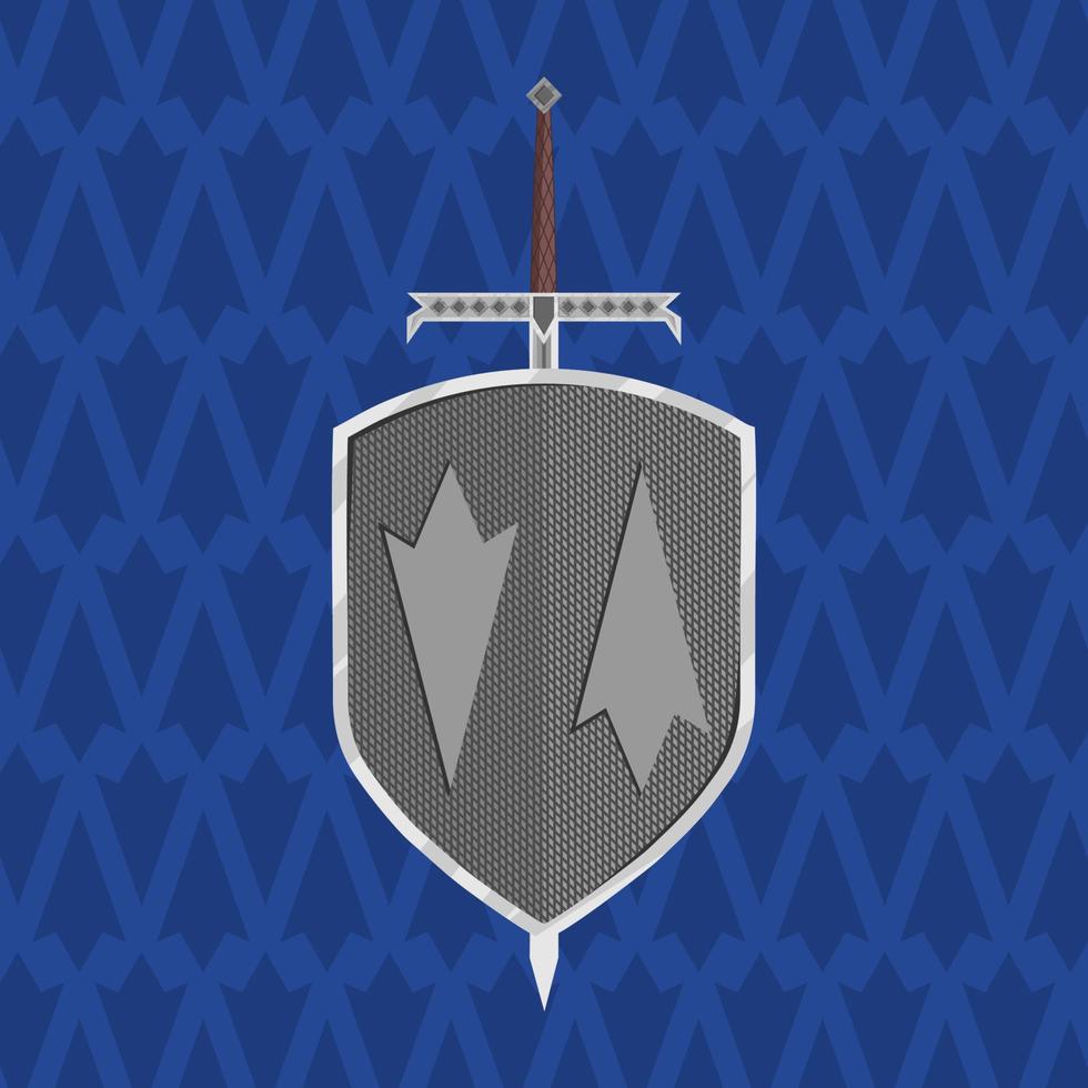 Espada y escudo de estilo medieval. vector