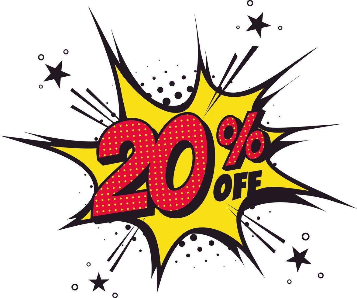 20 percent off. Comic book style art. Special offer and discount. vector