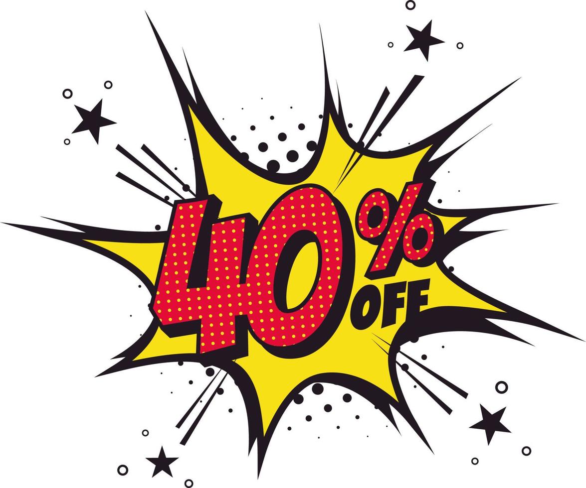 40 percent off. Comic book style art. Special offer and discount. vector