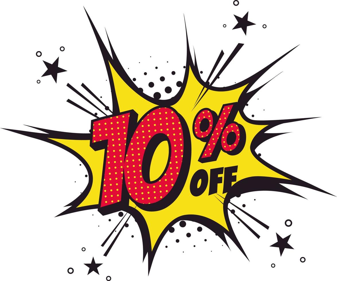 10 percent off. Comic book style art. Special offer and discount. vector