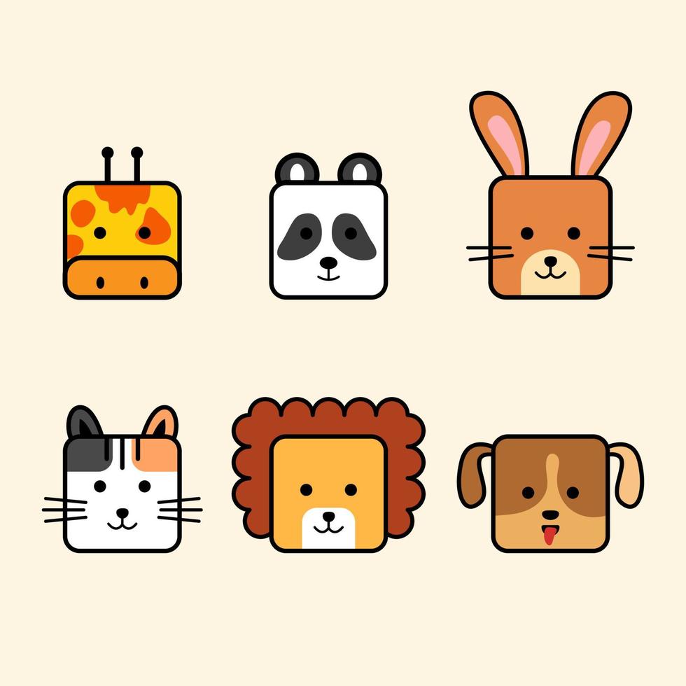 cute square animal face icon vector