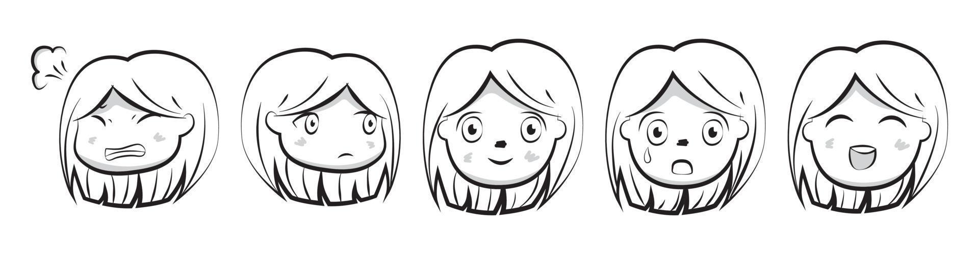 set of anime chibi and adorable avatar emoticon line art vector