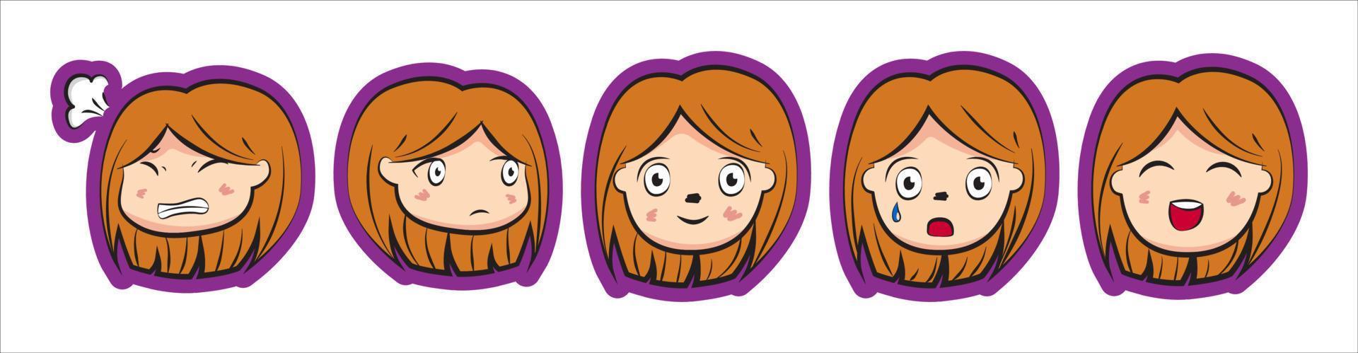 set of anime chibi and adorable avatar emoji vector