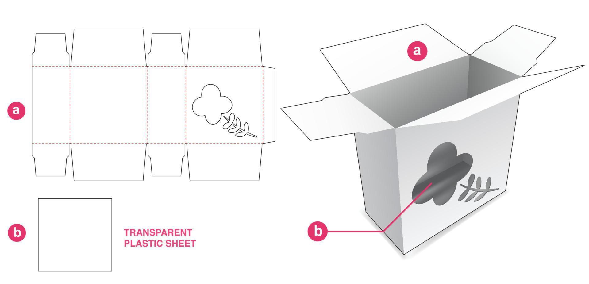 embalaje de cartón con ventana de icono de flor y plantilla troquelada de lámina de plástico vector