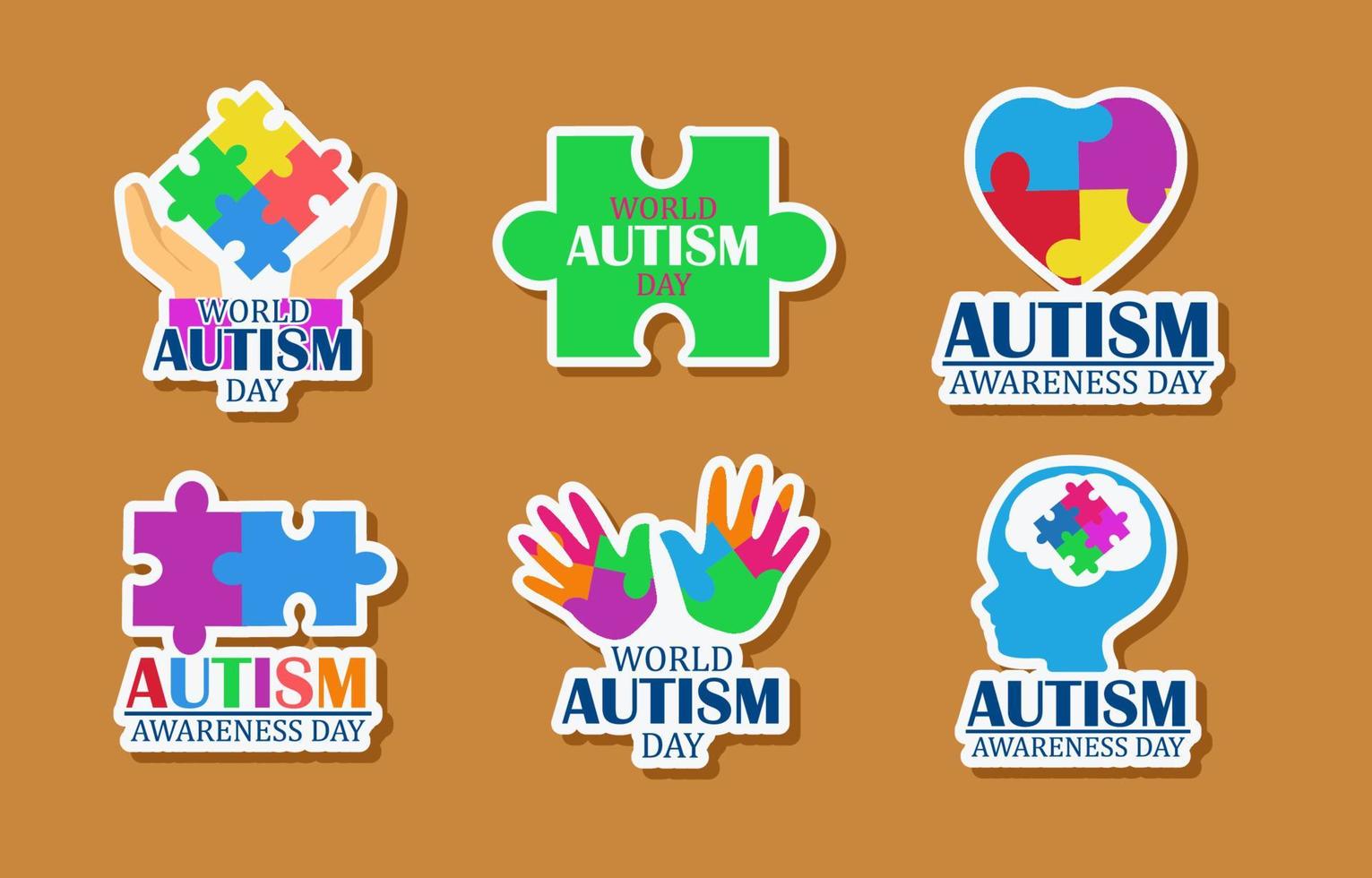 colección de pegatinas del día mundial del autismo vector