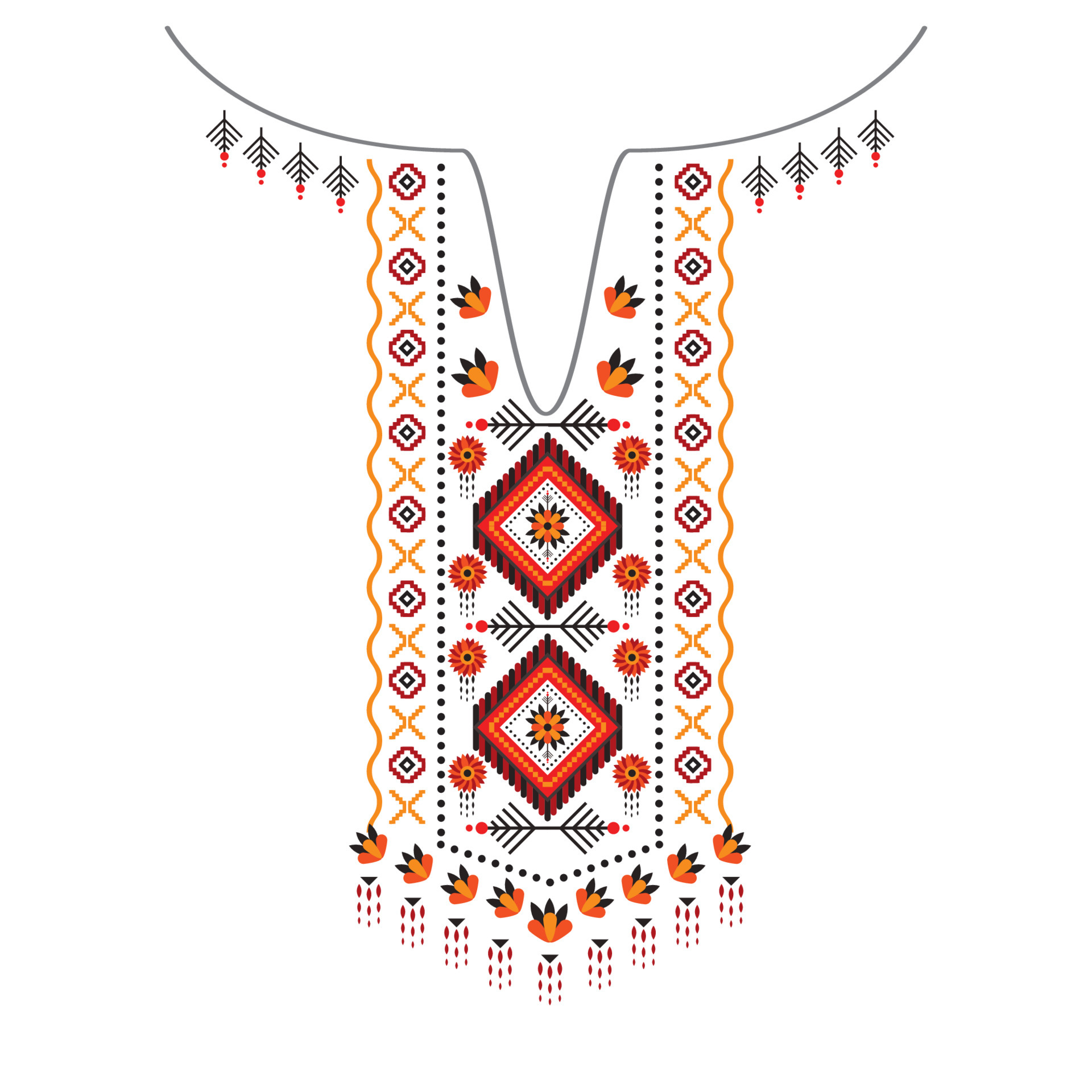 Floral necklace embroidery design. Ethnic design oriental pattern   with colorful floral embroidery. long blouse designs  for women. white background. 6082654 Vector Art at Vecteezy