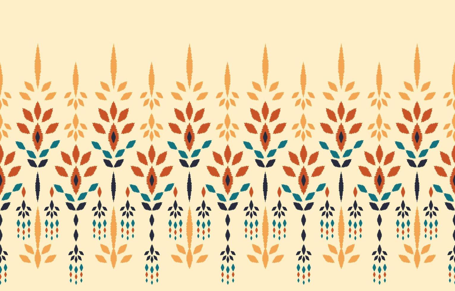 Beautiful Ethnic abstract ikat art. Seamless Kasuri pattern in tribal, folk embroidery, floral geometric art ornament print. Design for carpet, wallpaper, clothing, wrapping, fabric, cover. vector