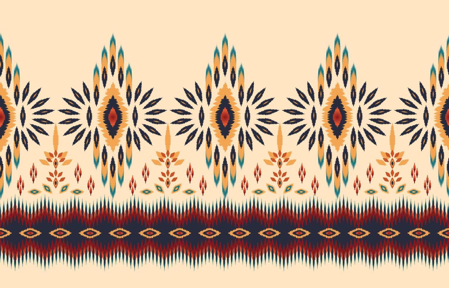 Beautiful Ethnic abstract ikat art. Seamless Kasuri pattern in tribal, folk embroidery, floral geometric art ornament print. Design for carpet, wallpaper, clothing, wrapping, fabric, cover. vector