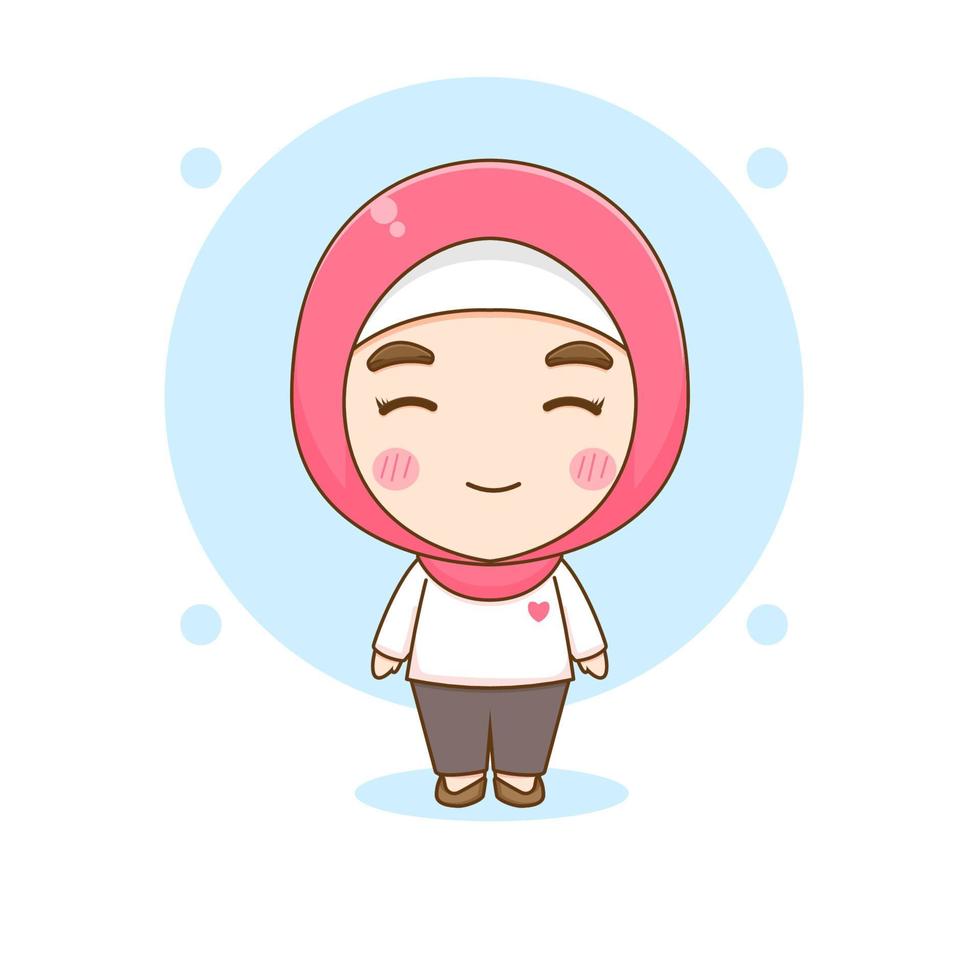 Cartoon illustration of cute Moslem girl character vector