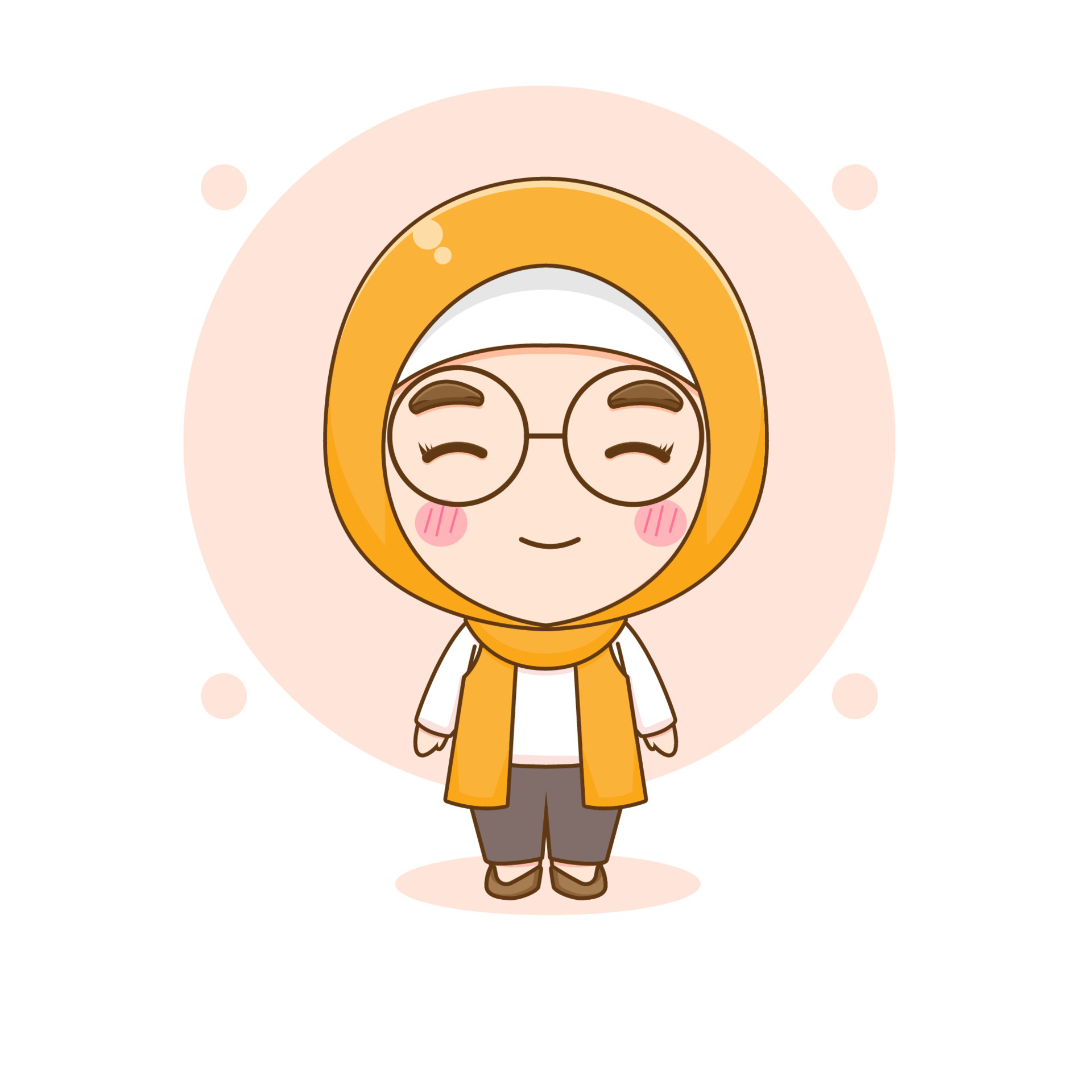 Cartoon illustration of cute Moslem girl character with glasses 6082775 ...