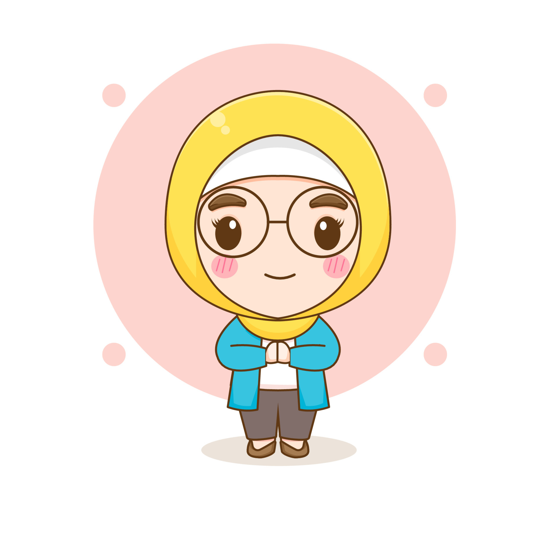 Cartoon illustration of cute Moslem girl character greeting pose ...