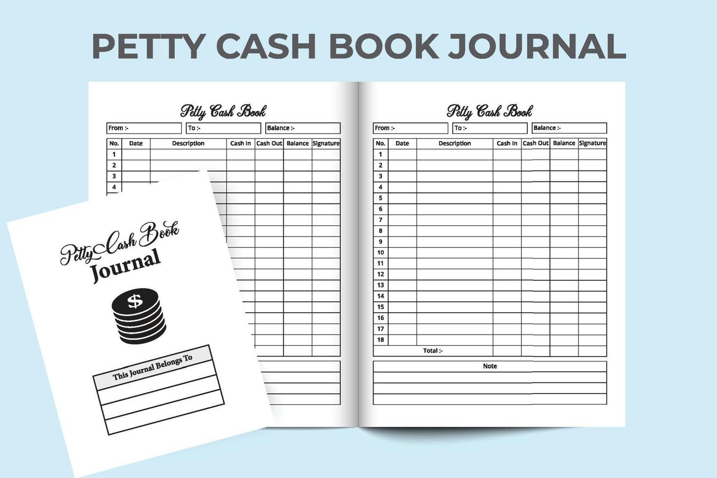 Petty cash book journal interior. Business cashes in and out tracker notebook template. Money transfer tracker logbook interior. Interior of a notebook. Petty cash book journal template. vector