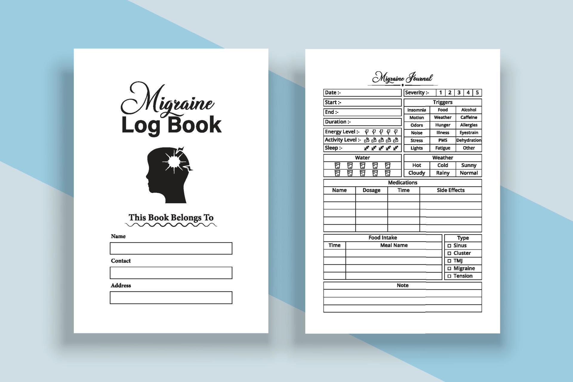 Migraine tracker notebook template Headache medication planner and Migraine tracker notebook template Headache medication planner and