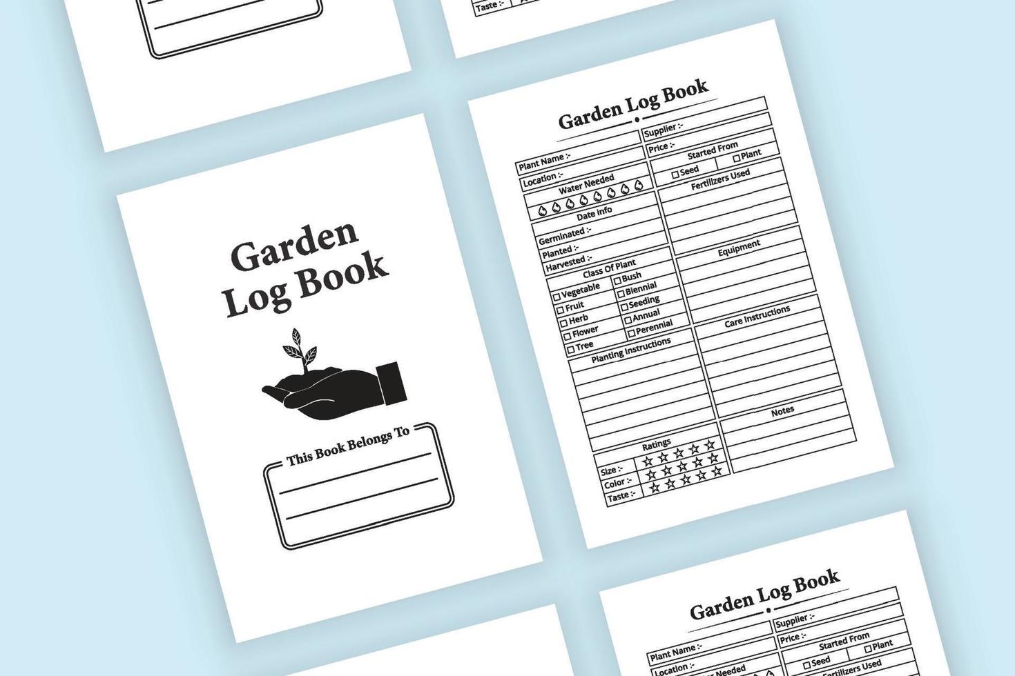 Garden planner logbook interior. Gardening planner and plant growing tracker notebook template. Interior of a journal template. Plantation planner logbook. vector