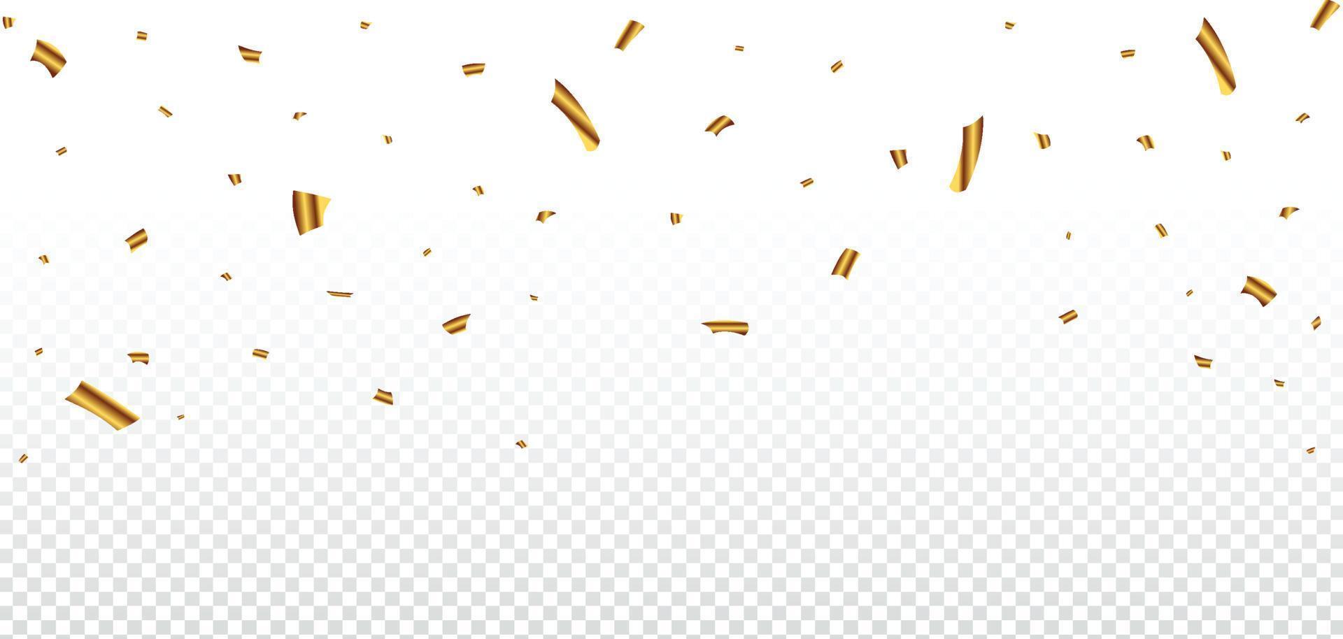 Golden confetti falling illustration on a transparent background. Festival celebration elements with confetti and gold foil. Golden confetti falling for carnival or party background. vector