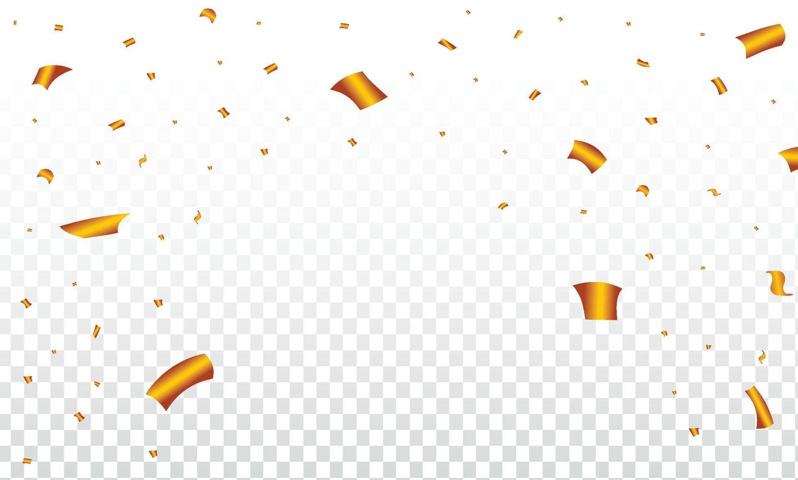 el confeti dorado cae sobre un fondo transparente. ilustración de confeti de elemento de festival y fiesta. marco de oropel de fiesta dorada para un fondo de carnaval. elementos de celebración de cumpleaños. vector