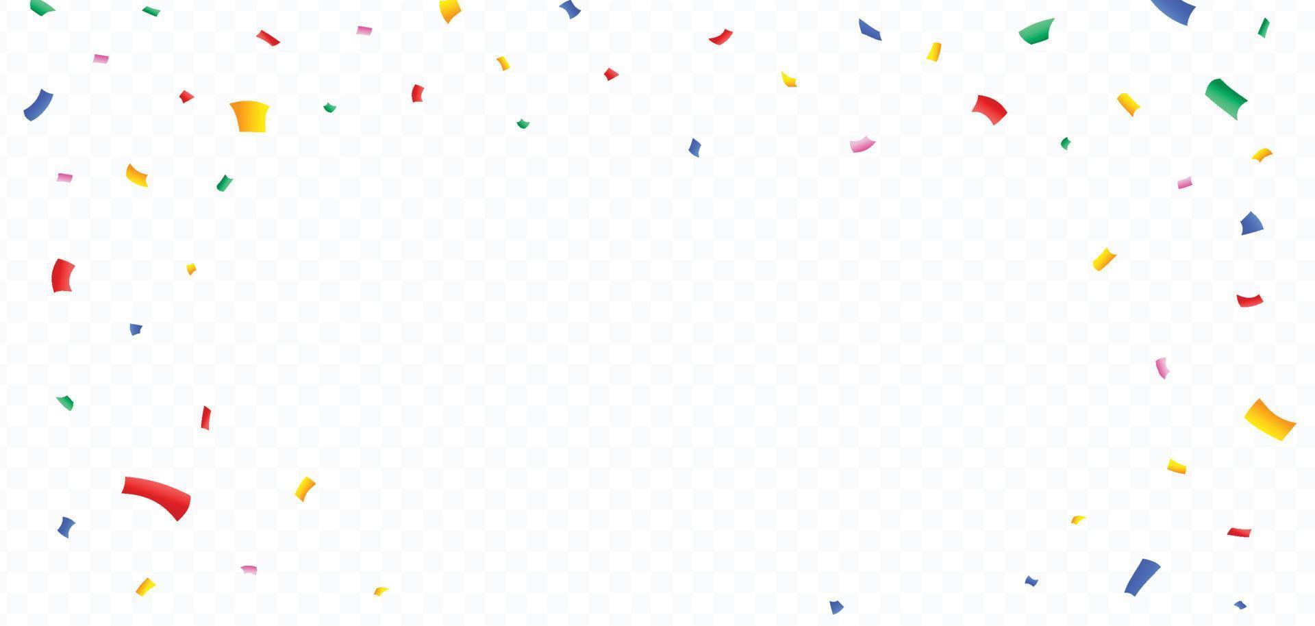 Colorful confetti and tinsel explosion frame illustration on a transparent background. Carnival elements vector for a birthday celebration background. Multicolor confetti and tinsel frame vector.