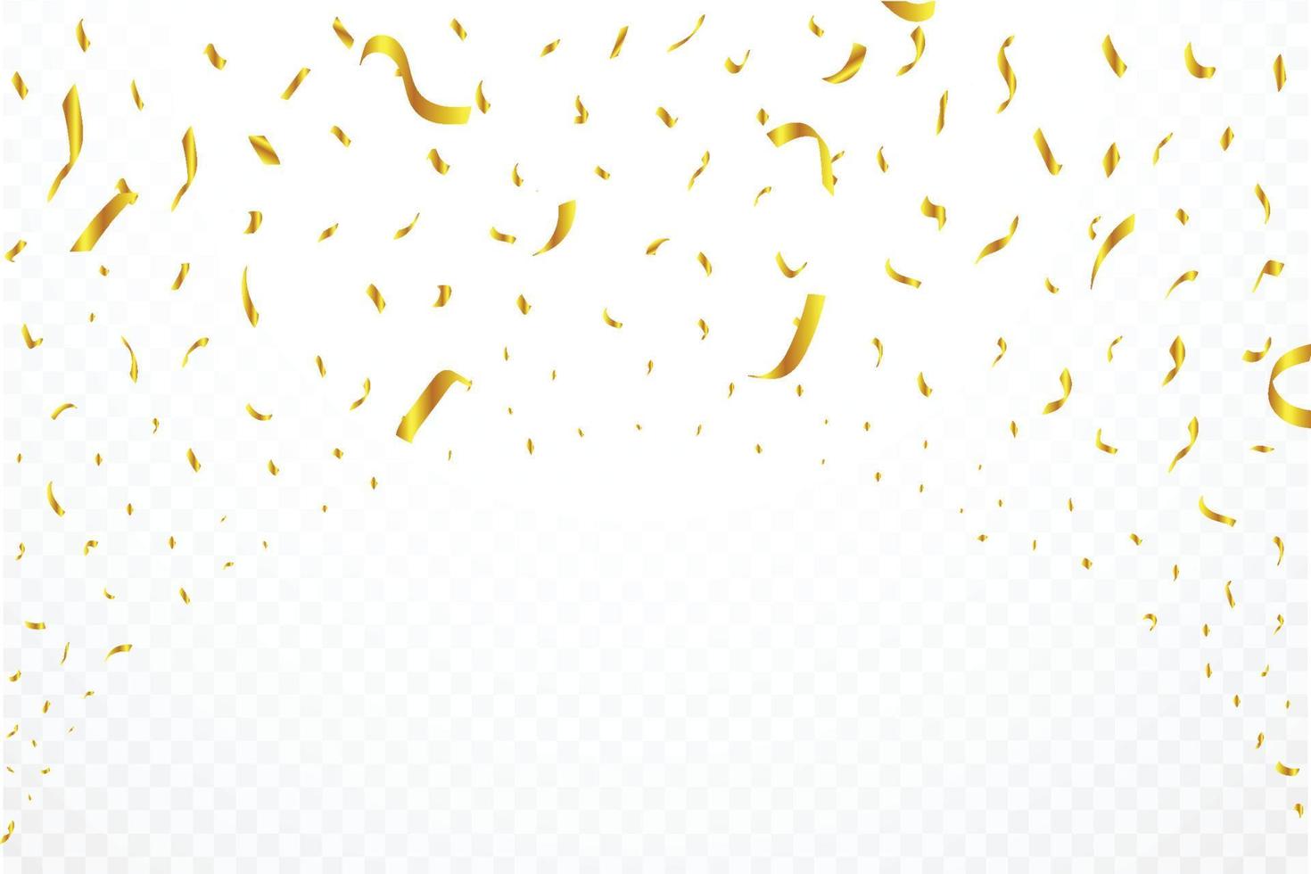 Confetti and foil background vector. Realistic golden ribbon and confetti falling illustration. Golden confetti isolated on transparent background. Festival elements. Birthday party celebration. vector