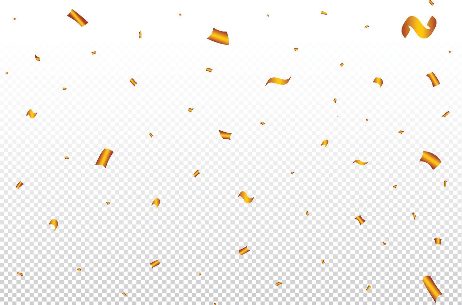 Golden confetti and ribbon falling illustration for birthday. Festival celebration elements vector. Golden confetti and tinsel explosion on a transparent background. Carnival elements. vector