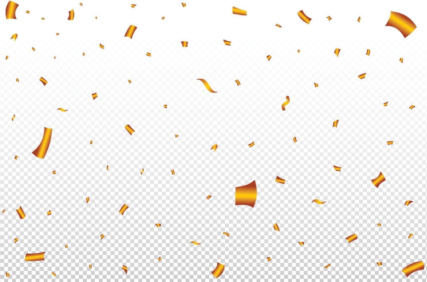 Golden confetti explosion on a transparent background. Party celebration elements vector. Golden confetti and tinsel falling illustration for birthday. Festival element of golden confetti and ribbon. vector