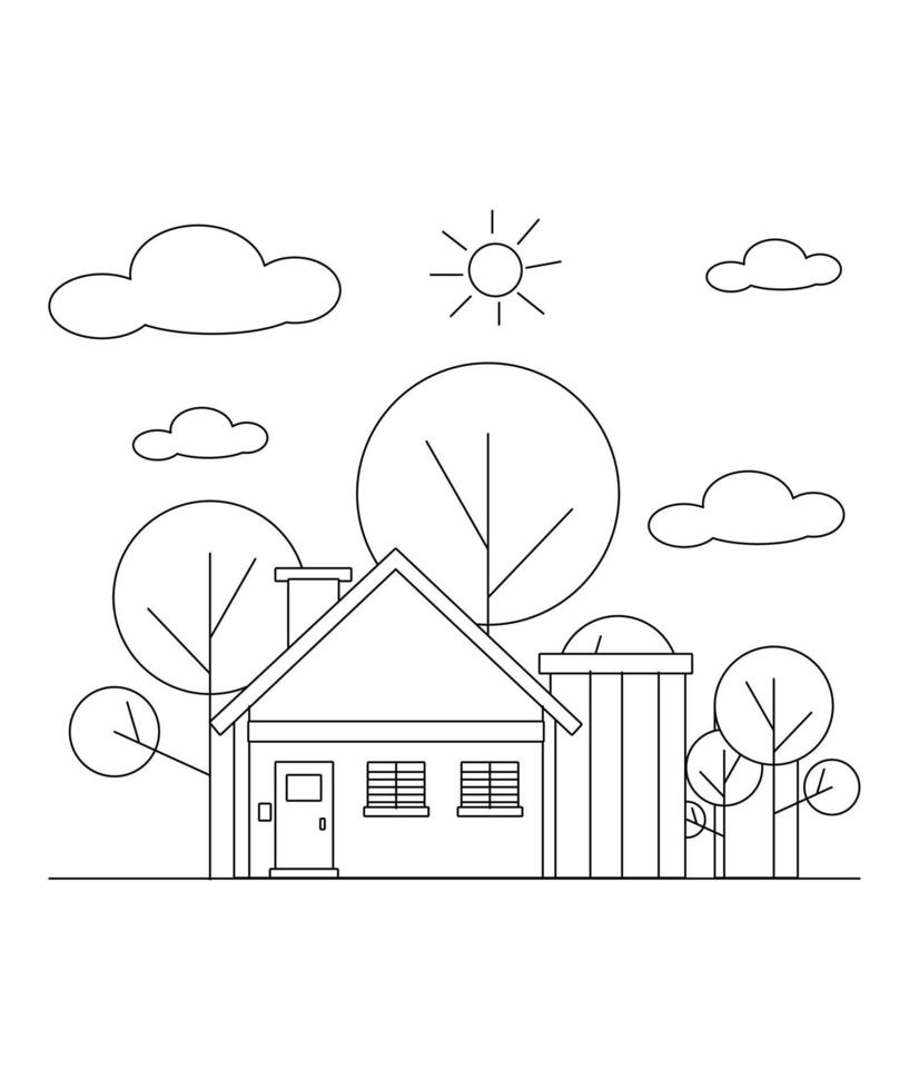 House Coloring page design. coloring page design for kids. simple coloring page design vector