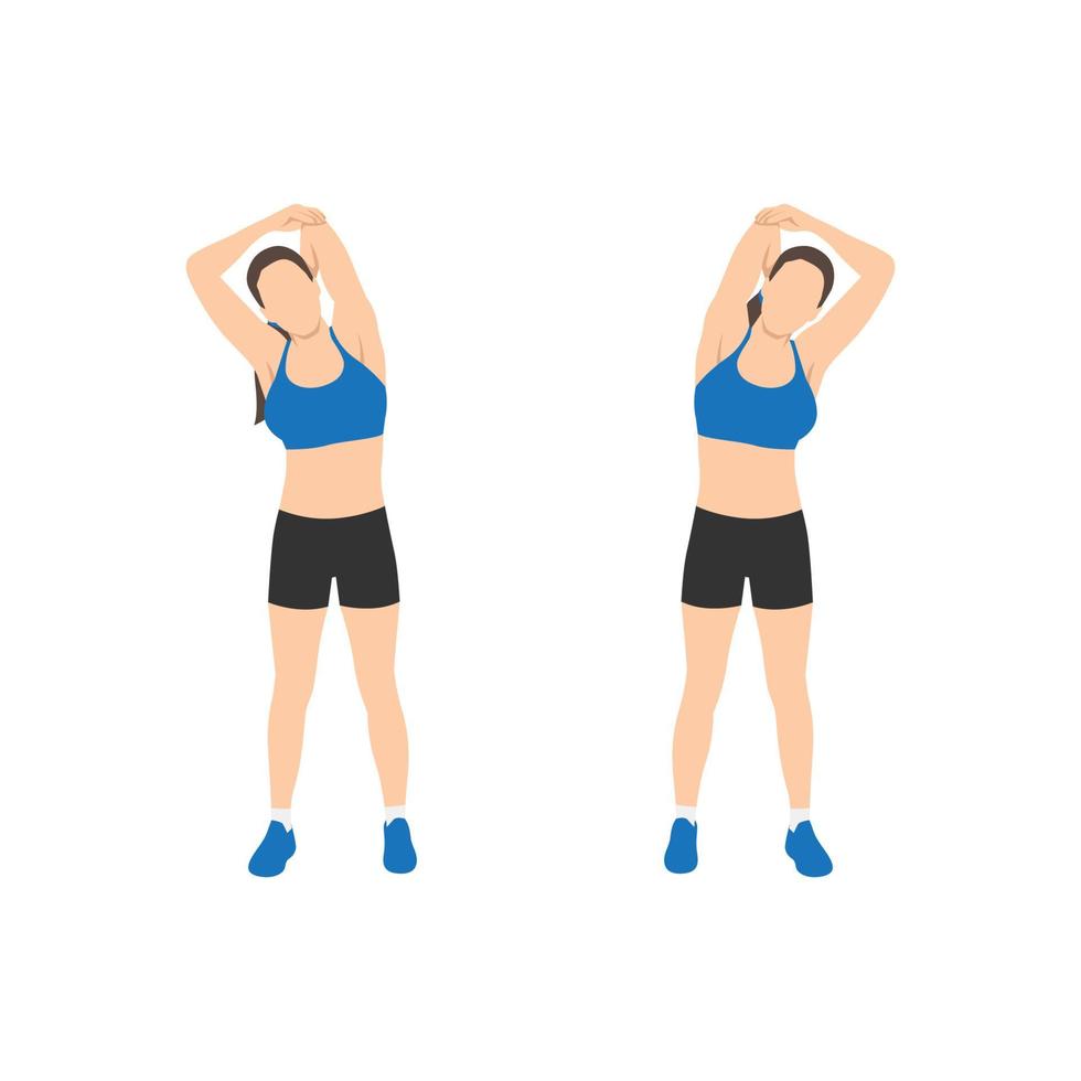 Woman doing Triceps stretch exercise flat vector illustration isolated on white background