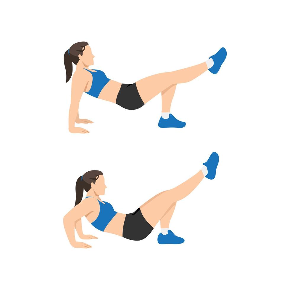 Woman doing Single leg trice dips exercise. Flat vector illustration isolated on white background