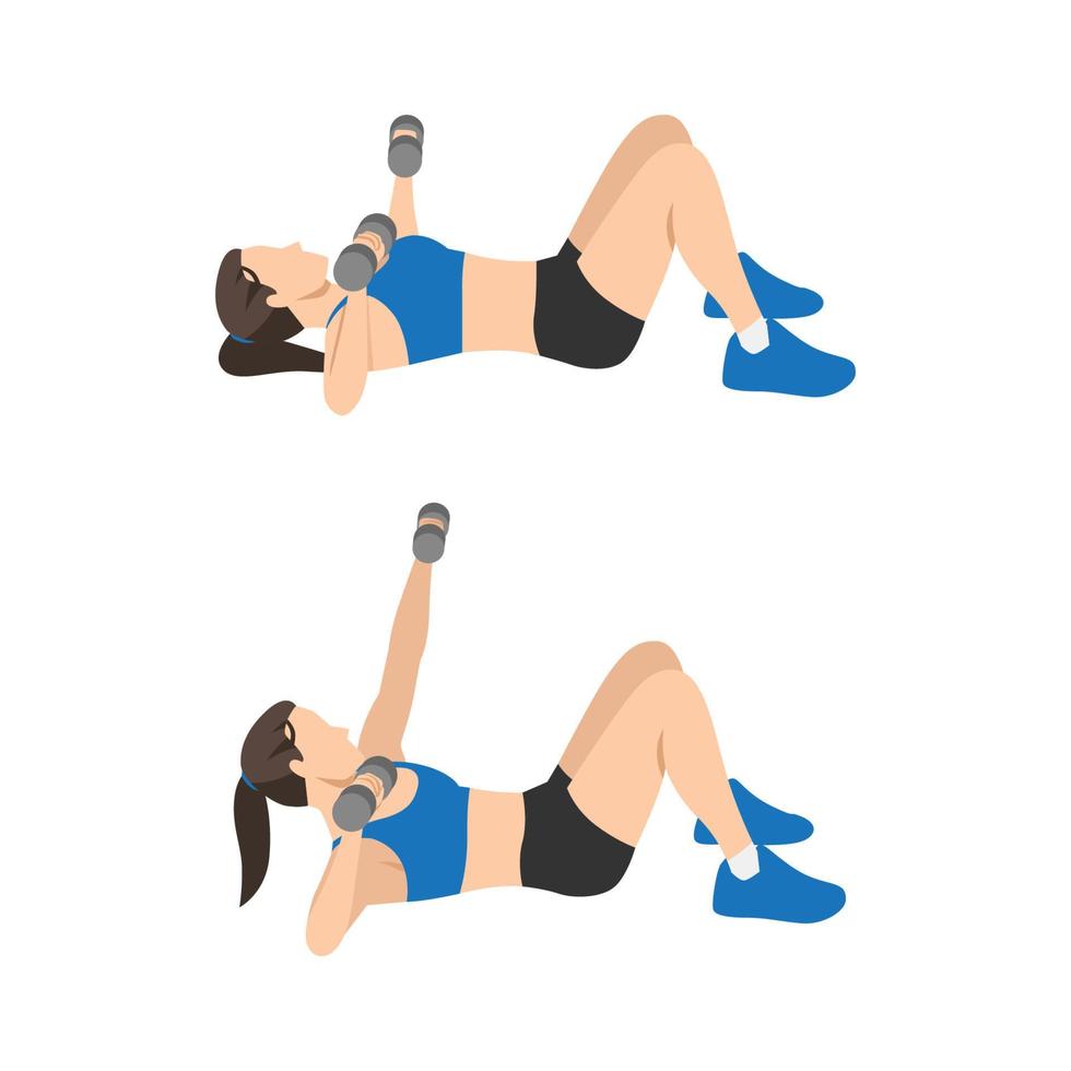 Woman doing Chest press punch up exercise. Flat vector illustration isolated on white background
