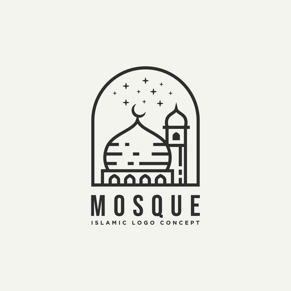 mosque minimalist line art badge logo icon design vector