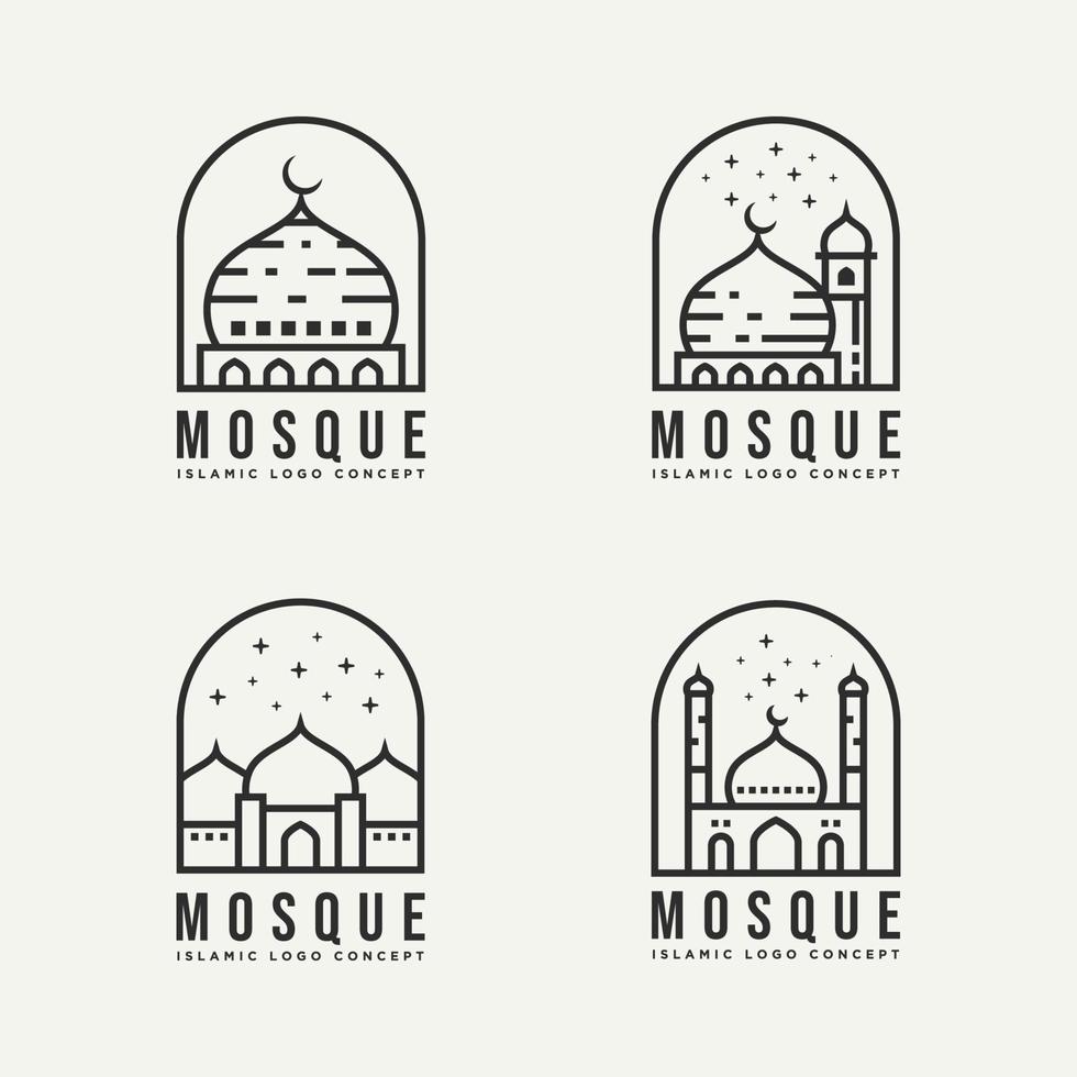 set of  islamic mosque architecture line art logo vector