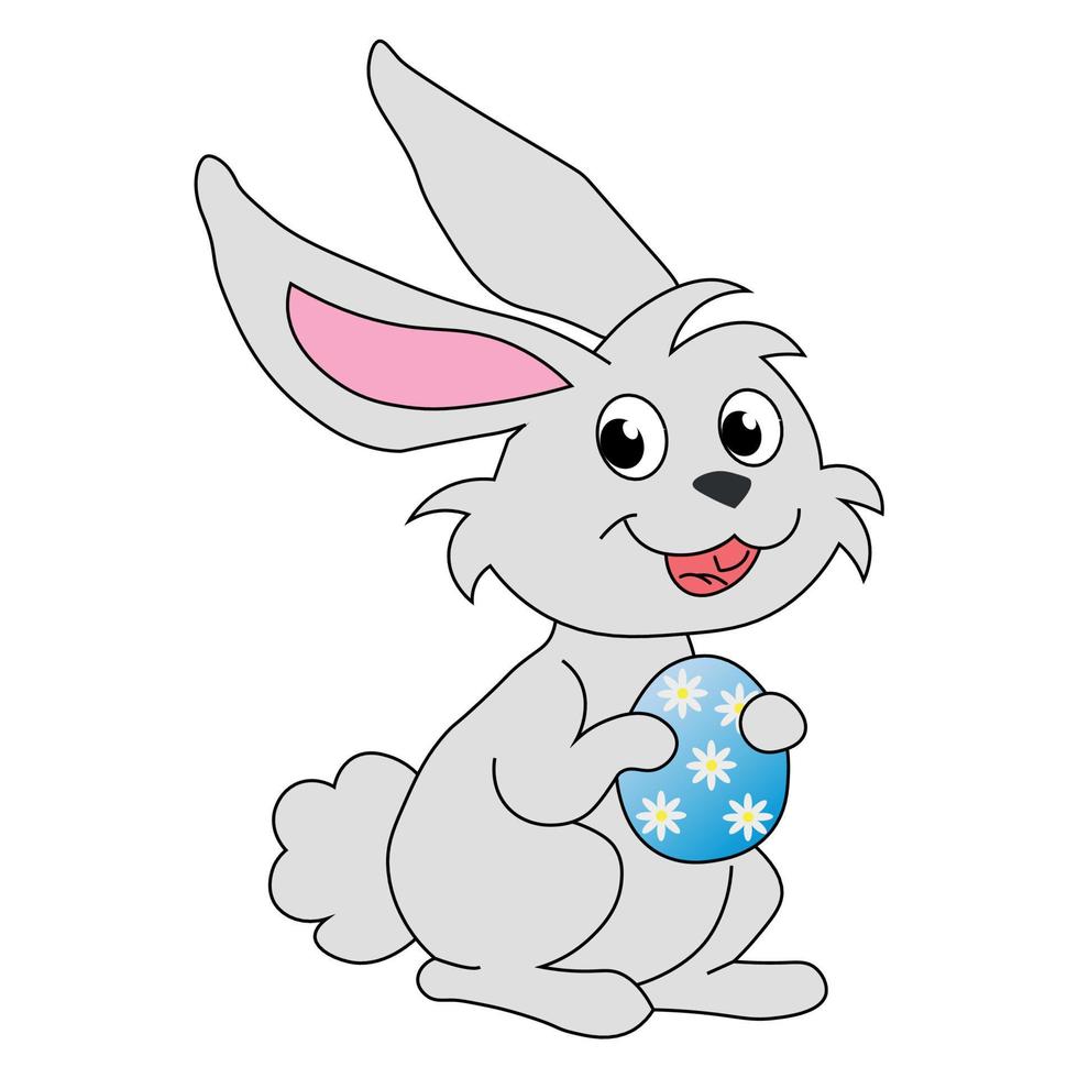 Cute rabbit carftoon holding easter egg vector