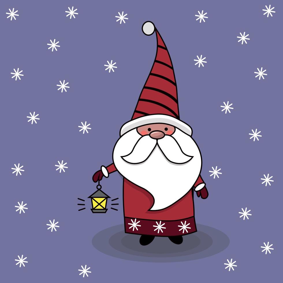 Winter card of cute gnome on snow background, flat design vector