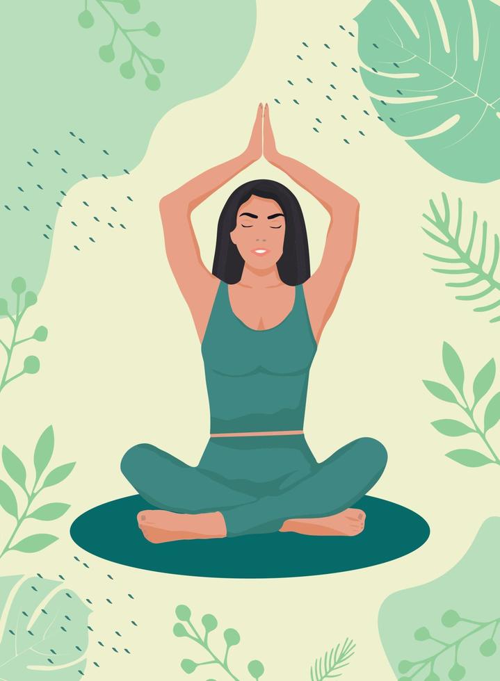 A poster for a yoga center with a girl in a lotus pose. vector
