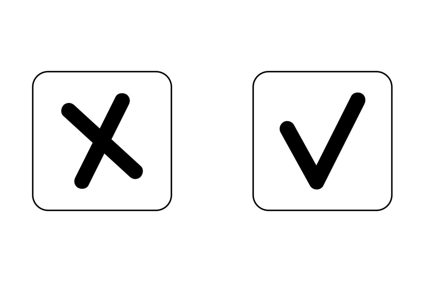 Checkmark and x mark icon for apps and websites. vector