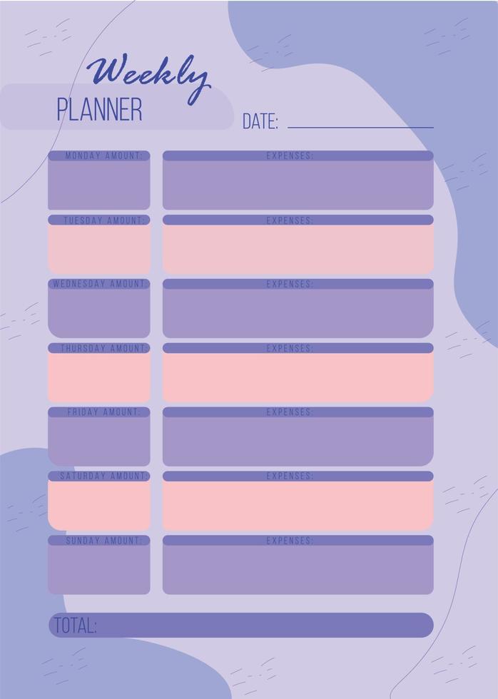 Personal weekly budget planner in a4 format. vector