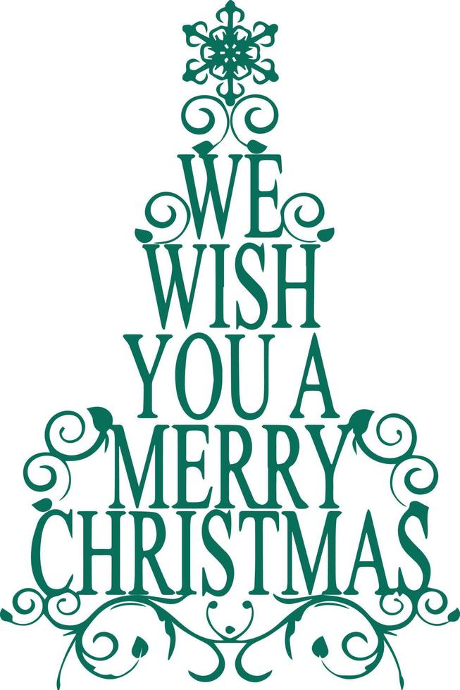 We wish you a Merry Christmas lettering. Christmas Tree Silhouette. vector