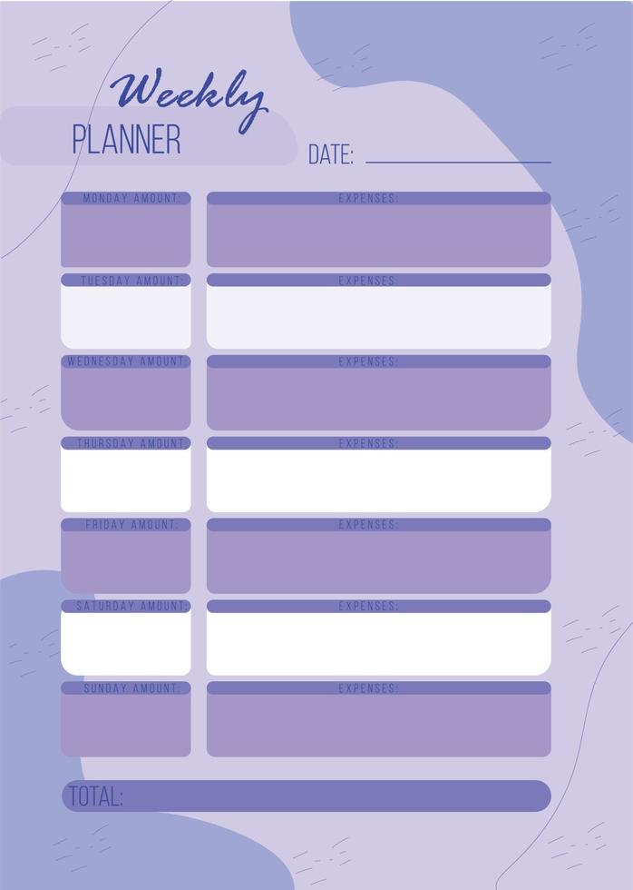 Personal weekly budget planner in a4 format. vector