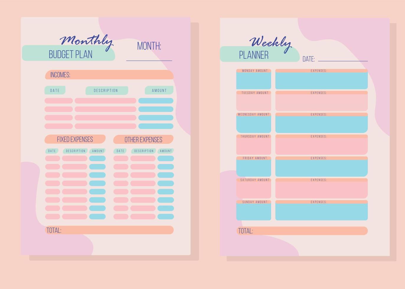 Personal monthly and weekly budget planner in a4 format. vector