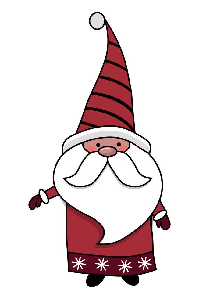 Winter card of cute gnome on snow background, flat design vector