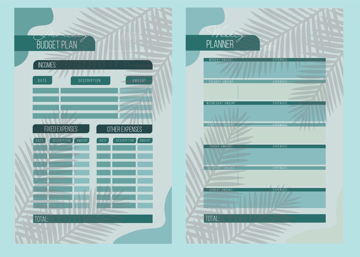 Personal monthly and weekly budget planner in a4 format. vector