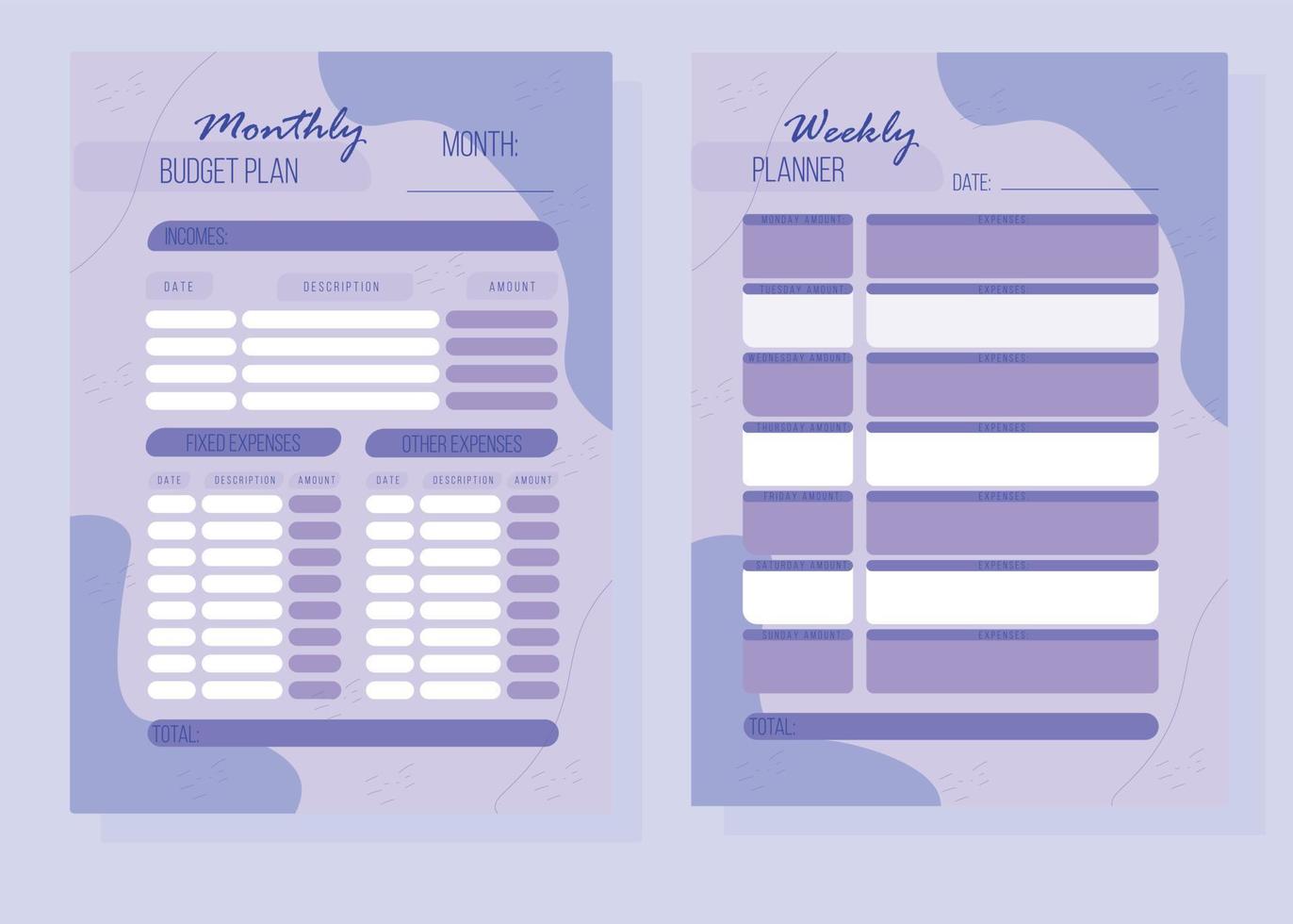 Personal monthly and weekly budget planner in a4 format. vector