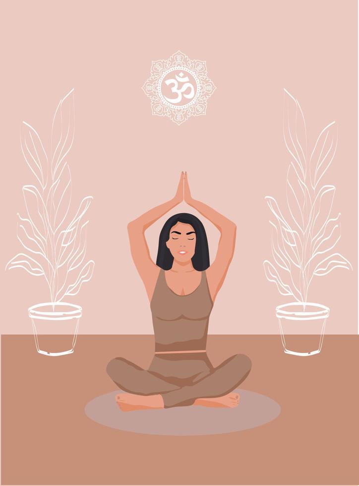 A poster for a yoga center with a girl in a lotus pose. vector