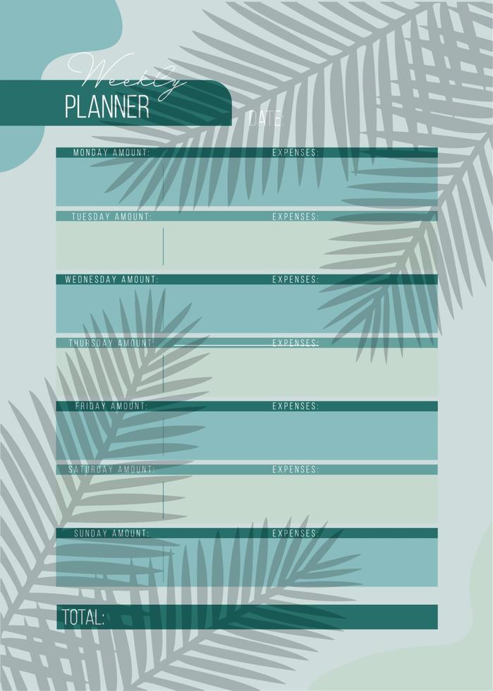 Personal weekly budget planner in a4 format. vector