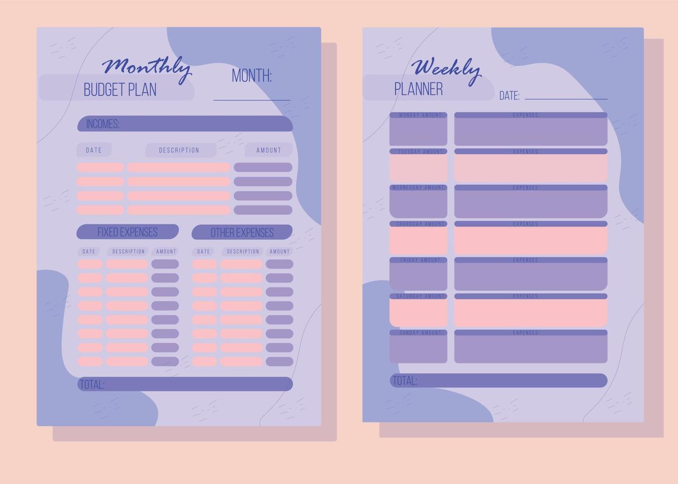 Personal monthly and weekly budget planner in a4 format. vector